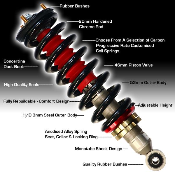 Carbon Offroad MT2.0 front adjustable coilovers (50-75mm) to suit Toyota Hilux N80 REVO