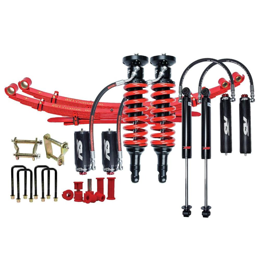 VMN Red Springs Remote Reservoir Suspension kit with Leaf Springs, Greasable shackles, bushes and pins to Suit Hilux 2015 and on (N80, GUN, Revo)